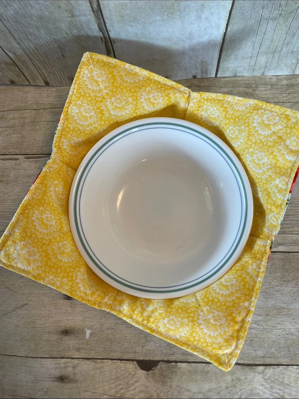Microwave Bowl Cozy Reversible With Yellow Pioneer Woman Cotton Fabric Flowers